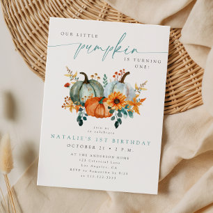 Watercolor Little Pumpkin Fall 1st Birthday Party Invitation