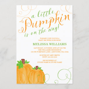 Watercolor Little Pumpkin Fall Baby Shower Invitation