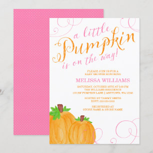Watercolor Little Pumpkin Fall Girl Baby Shower Invitation