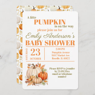 Watercolor Little Pumpkin Orange Baby Shower Invitation