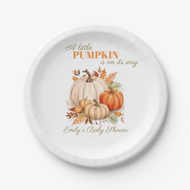 Watercolor Little Pumpkin Orange Baby Shower  Paper Plate (Front)