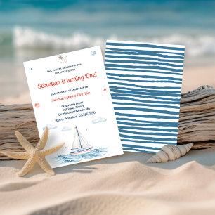 Watercolor Little Sailor Nautical Boy Birthday Invitation