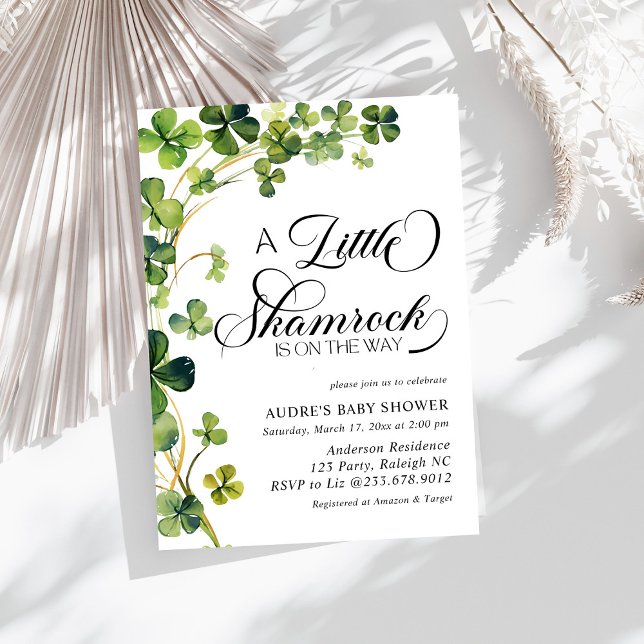 Watercolor Little Shamrock Script Baby Shower Invitation (Creator Uploaded)