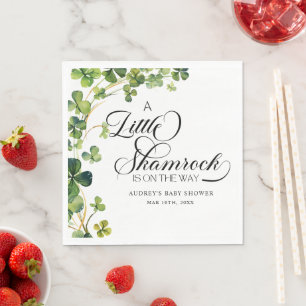Watercolor Little Shamrock Script Baby Shower Napkin