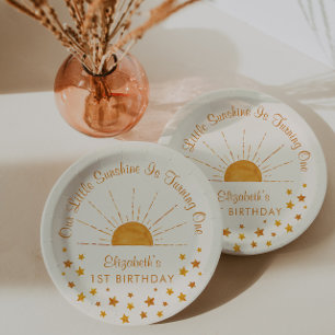 Watercolor Little Sunshine 1st Birthday  Paper Pla Plate