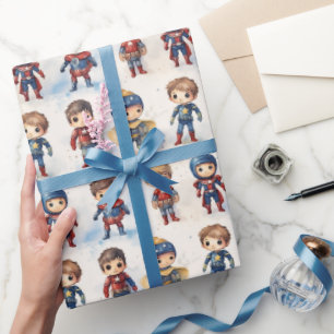 Watercolor Little Super Heroes Kids - Wrapping Paper