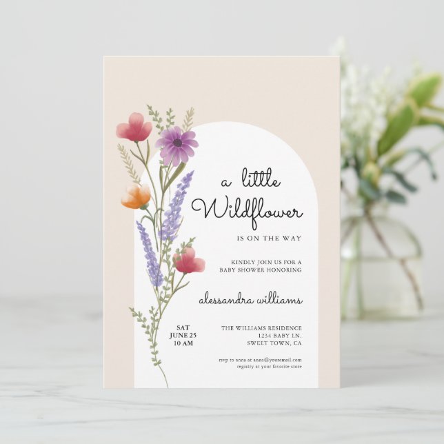 Watercolor Little Wildflower Baby Shower Invitation (Standing Front)