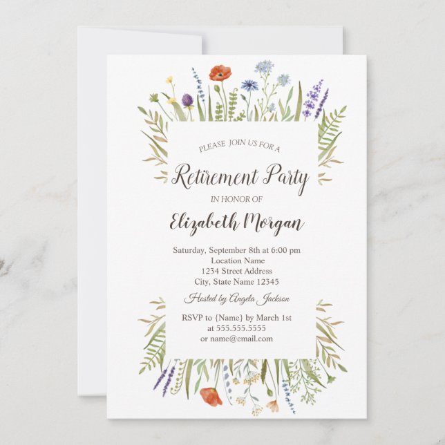 Watercolor Little Wildflower Retirement  Invitation (Front)