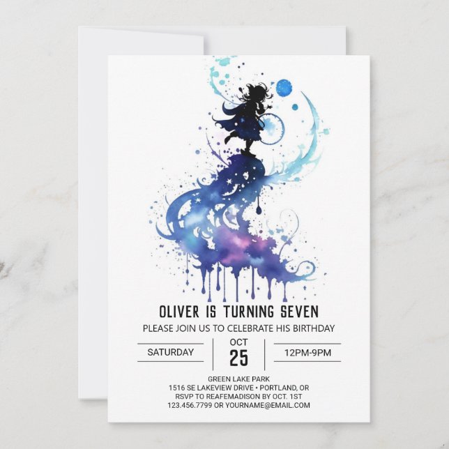 Watercolor Little Wizard Birthday Invitation (Front)