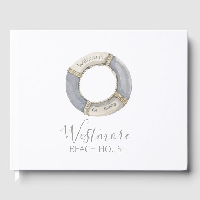 Watercolor Live Preserver Beach House Guest Book (Front)