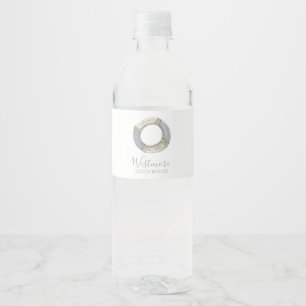 Watercolor Live Preserver Beach House Water Bottle Label