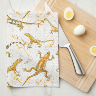 Watercolor Lizards Earth Tone Kitchen Towel