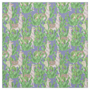 Watercolor Llama & Catus Pattern Fabric
