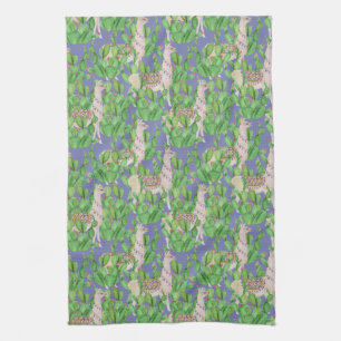 Watercolor Llama & Catus Pattern Kitchen Towel