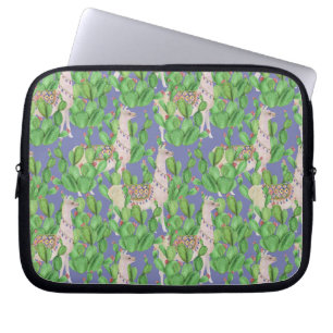 Watercolor Llama & Catus Pattern Laptop Sleeve