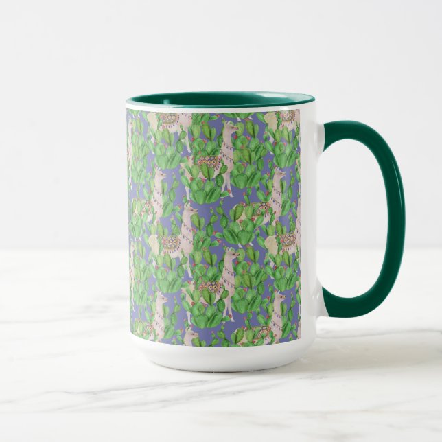 Watercolor Llama & Catus Pattern Mug (Right)