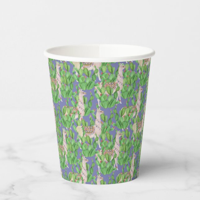Watercolor Llama & Catus Pattern Paper Cups (Left)