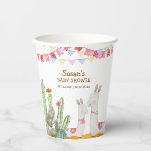 Watercolor Llama Desert Cactus Fiesta Baby Shower Paper Cups