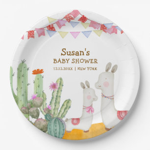 Watercolor Llama Desert Cactus Fiesta Baby Shower  Paper Plate