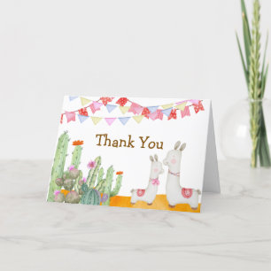 Watercolor Llama Desert Cactus Fiesta Baby Shower  Thank You Card