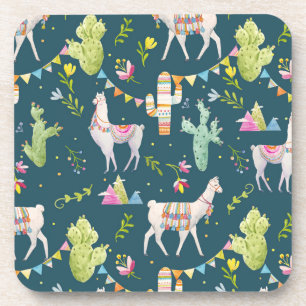 Watercolor Llama Flag Pattern Coaster
