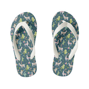 Watercolor Llama Flag Pattern Kid's Flip Flops