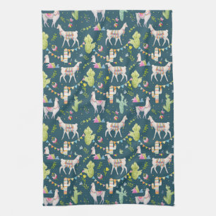 Watercolor Llama Flag Pattern Kitchen Towel