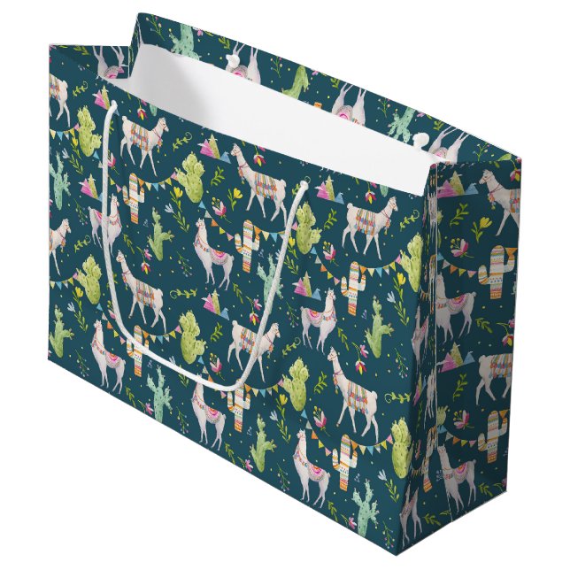 Watercolor Llama Flag Pattern Large Gift Bag (Front Angled)