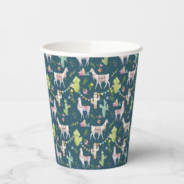 Watercolor Llama Flag Pattern Paper Cups (Left)