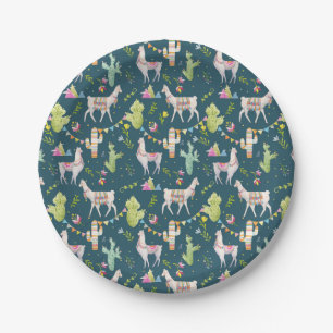 Watercolor Llama Flag Pattern Paper Plate