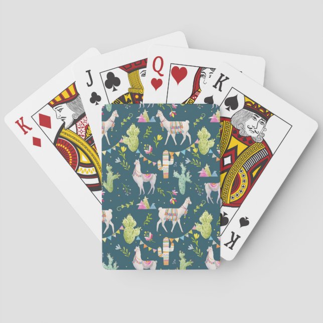 Watercolor Llama Flag Pattern Playing Cards (Back)