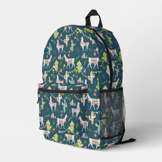 Watercolor Llama Flag Pattern Printed Backpack (Back Corner Right)