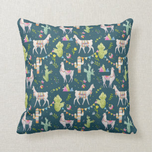 Watercolor Llama Flag Pattern Throw Pillow