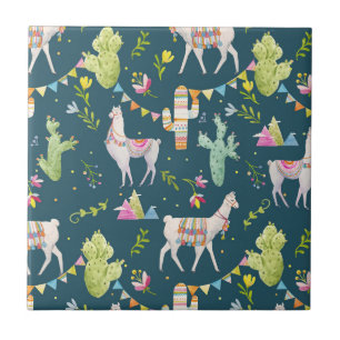 Watercolor Llama Flag Pattern Tile