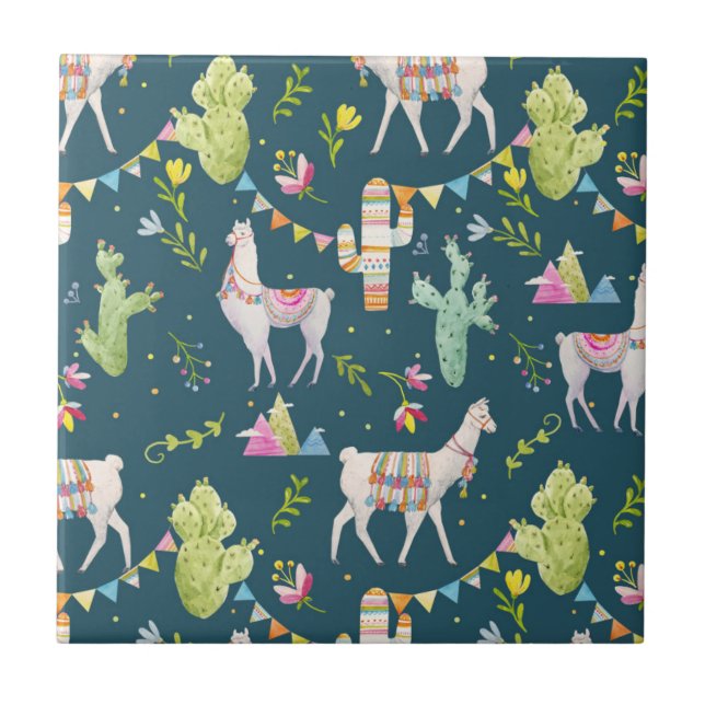 Watercolor Llama Flag Pattern Tile (Front)