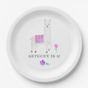 Watercolor Llama Kids Birthday Party Paper Plate