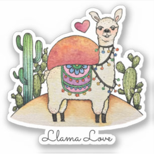 Watercolor Llama With Cactus 