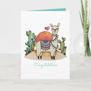 Watercolor Llama With Cactus Card