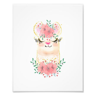 Watercolor Llama with Florals Photo Print