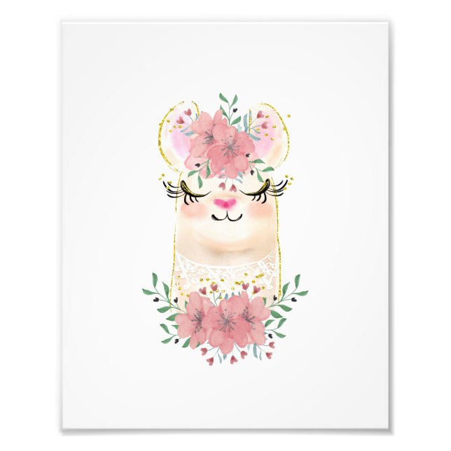 Watercolor Llama with Florals Photo Print (Front)