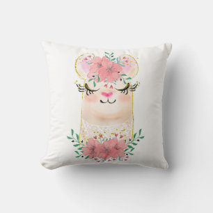 Watercolor Llama with Florals Throw Pillow