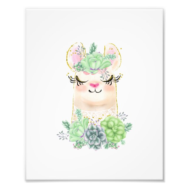 Watercolor Llama with Succulents Photo Print (Front)