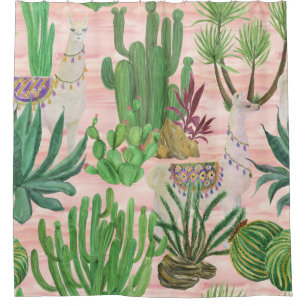 Watercolor llamas and cacti pattern.