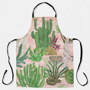 Watercolor llamas and cacti pattern. apron