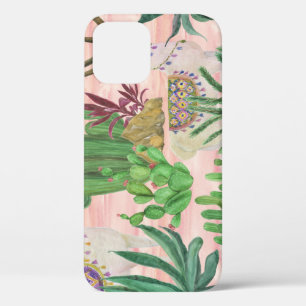 Watercolor llamas and cacti pattern. iPhone 12 case