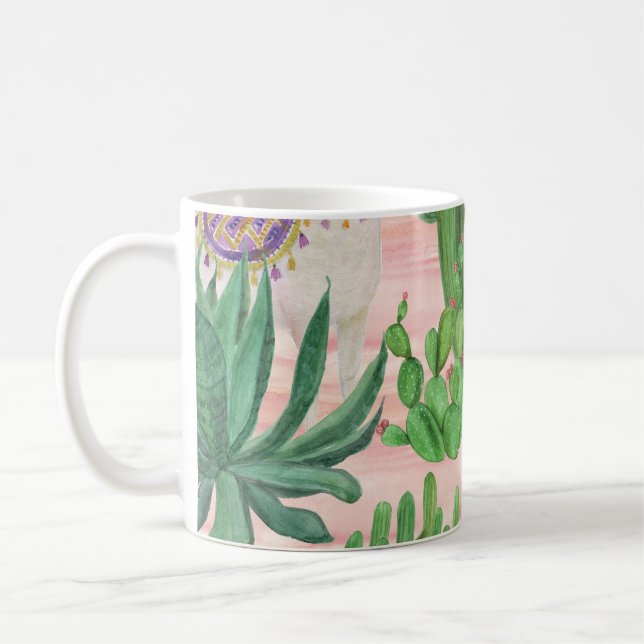 Watercolor llamas and cacti pattern. coffee mug (Left)