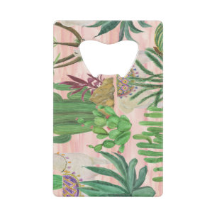Watercolor llamas and cacti pattern. credit card bottle opener
