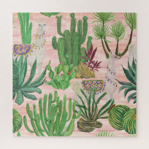 Watercolor llamas and cacti pattern. jigsaw puzzle