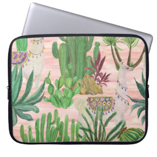 Watercolor llamas and cacti pattern. laptop sleeve
