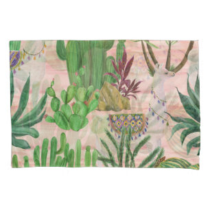 Watercolor llamas and cacti pattern. pillowcase